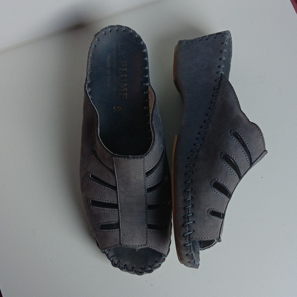 La Plume Sandals Womens 39 (US 9.) Blue Leather  Strap Slip On Wedge Heel - Picture 2 of 3